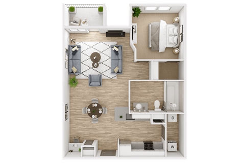 Floor plan for 1 bed, 1 bath, 570 sqft
